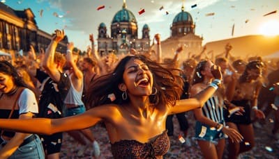 Pessoas festejando na rua